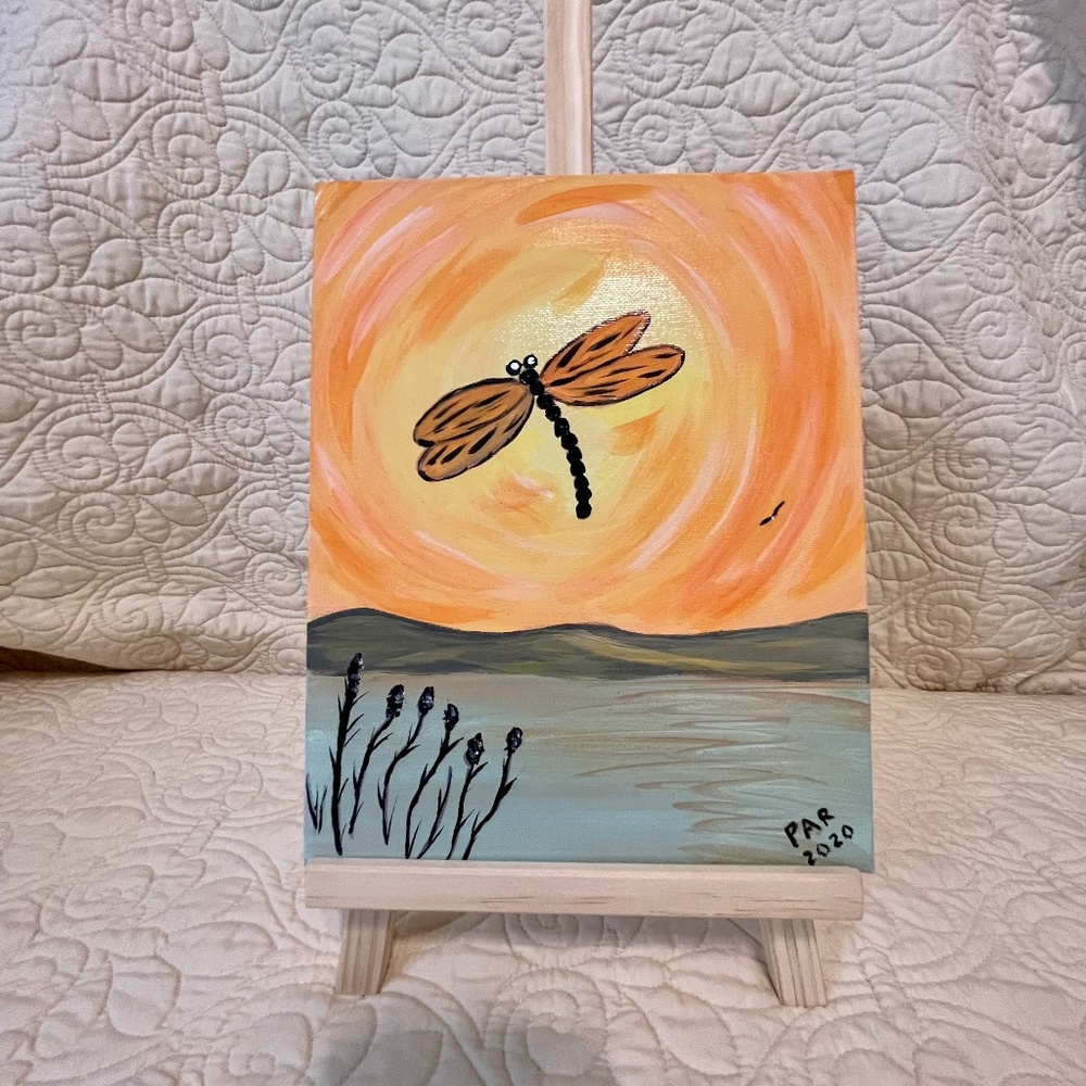 "Sunset Dragonfly", 8x10,  Acrylic Painting